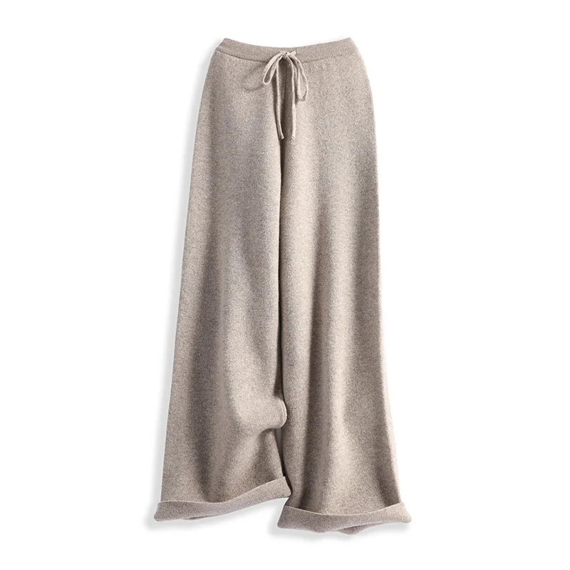 Женские брюки из 100% чистой шерсти трикотажные с эластичным поясом плотные теплые