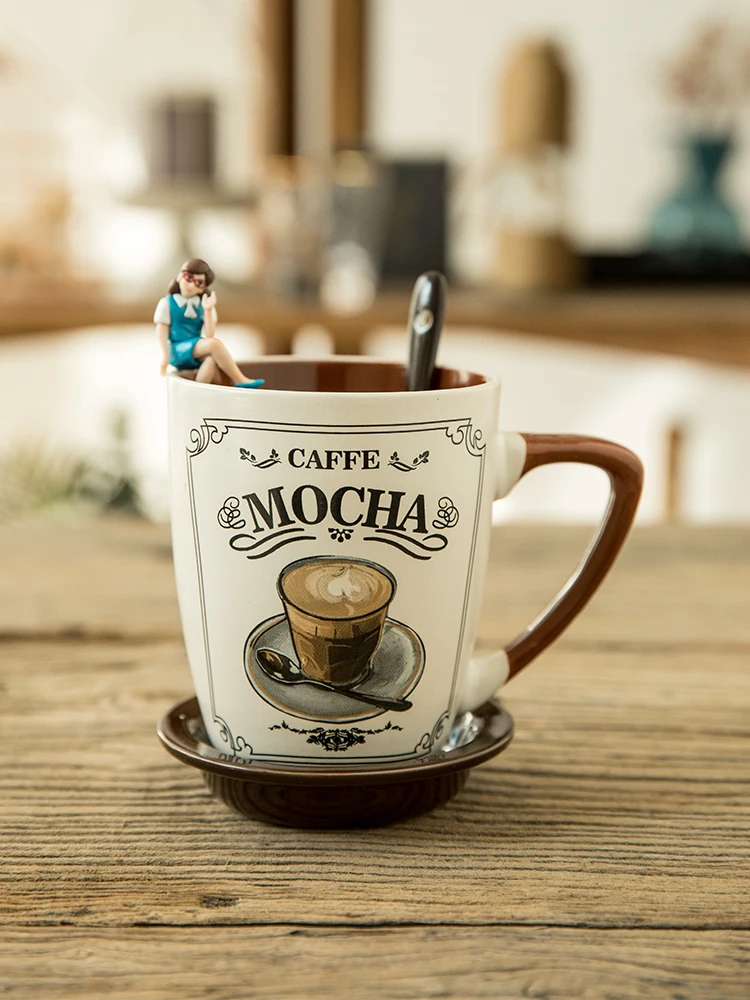 

European cup cappuccino latte mug vintage ceramic mug with lid spoon ceramic mug ceramic coffee cup set mugs coffee cups