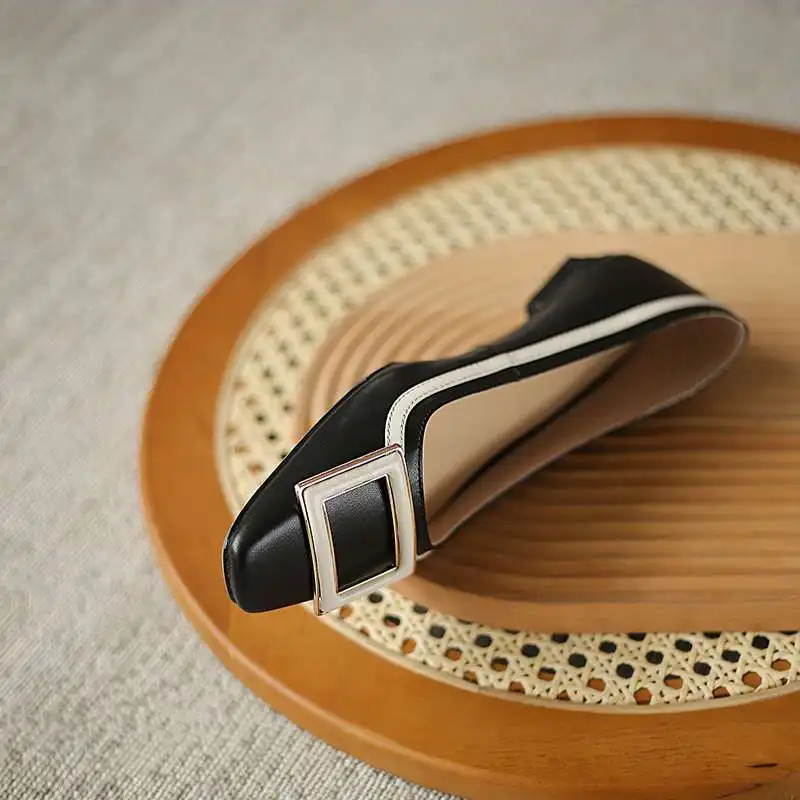 

Lanxuryee genuine leather square toe low heel comfortable Korean street beauty lady evening party dating basic women pumps L17