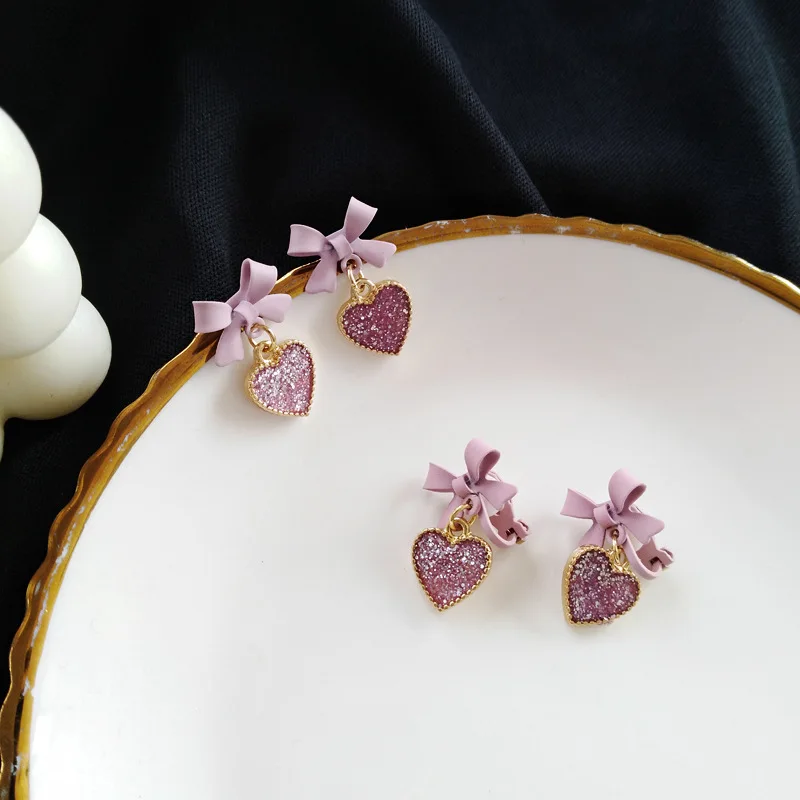 Женские милые серьги с бантом корейские и японские Серьги блестками розовыми