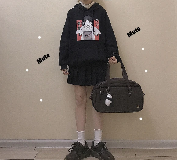 Аниме принт толстовка женская Kawaii Толстовка Harajuku одежда пуловер с капюшоном корейского размера плюс тонкая Повседневная Уличная одежда Топ V562