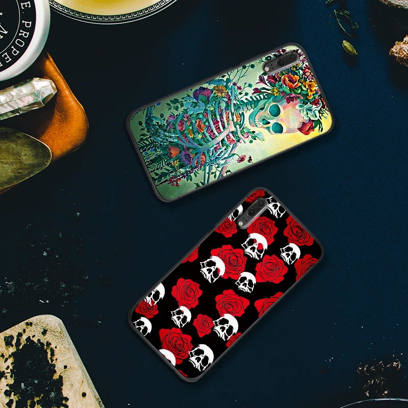 Art rose skull для huawei P8 P9 Mini P10 P20 2019 P30 LITE P Smart Z 2018 Pro Мягкий силиконовый чехол | Мобильные