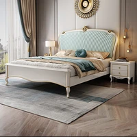 modern small apartment solid wood frame soft backrest american big bed popular storage function double fabric furniture
