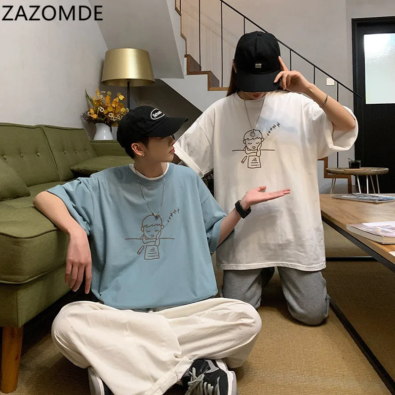 

ZAZOMDE Short Sleeve Black White Blue Loose T Shirt Men'S 2021 Summer Classic Solid Tshirt Top Tees Casual Clothes O-NECK
