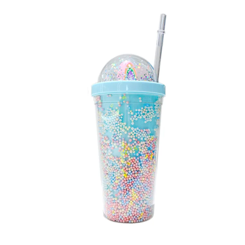 

550ml plastic cup double layer with straw water cup girl home office breakfast milk juice cup