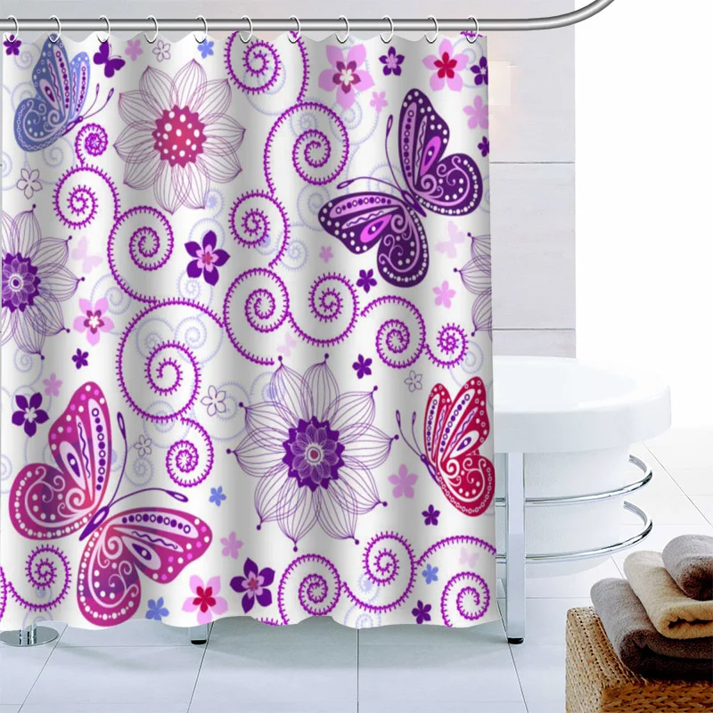 

Simple European Butterfly Shower Curtain 12 Hook Polyester Fabric 3D Printing Bathroom Curtain Waterproof Bath Curtain Decor
