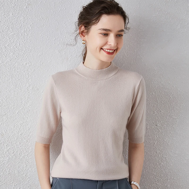 2020 Для женщин натуральная шерсть кашемир 35 высокое в рубчик с О-образным вырезом