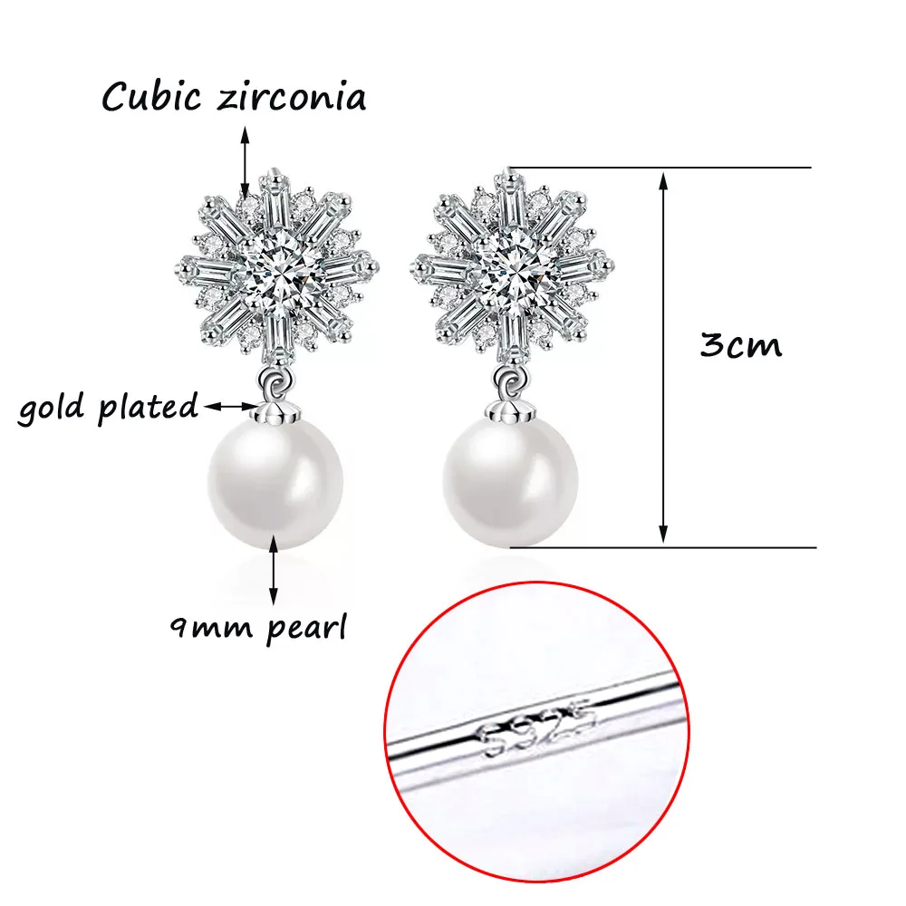 

LEEKER Elegant White Pearl Dangle Earrings Silver Color Cubic Zircon Flower Earring For Women Korean Jewelry Girls Gifts 088 LK4