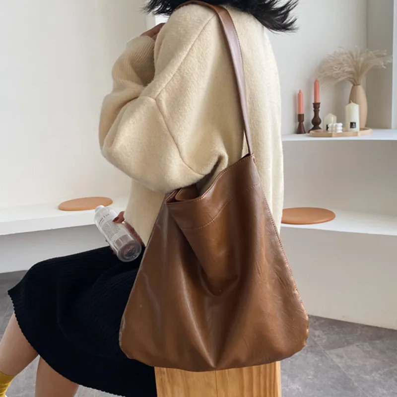 

Soft Leather Bag For Women Handbag Casual Hobo Large Tote Shoulder Package Female Designer Carteras Mujer De Hombro Y Bolsos