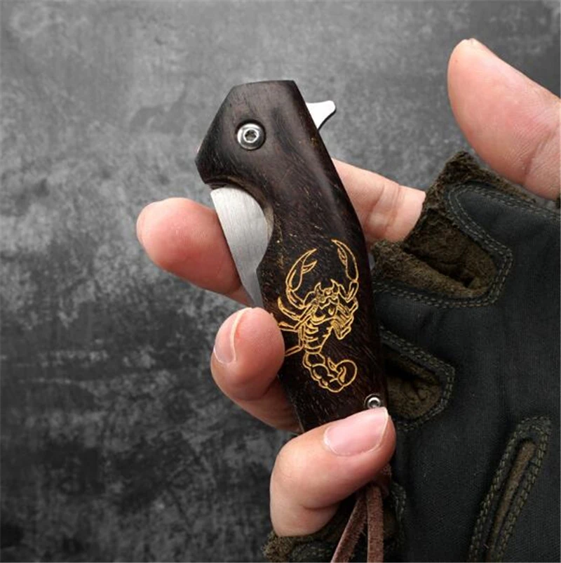 

KESIWO KH28 D2 Folding knife wood handle Ball Bearing Flipper Utility outdoor camping knife EDC pocket hunting knife folding