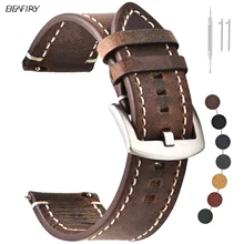 BEAFIRY Vintage Watch Band 18mm 20mm 22mm 24mm Quick Release Crazy Horse Leather Strap Watchband for huawei fossil Brown black