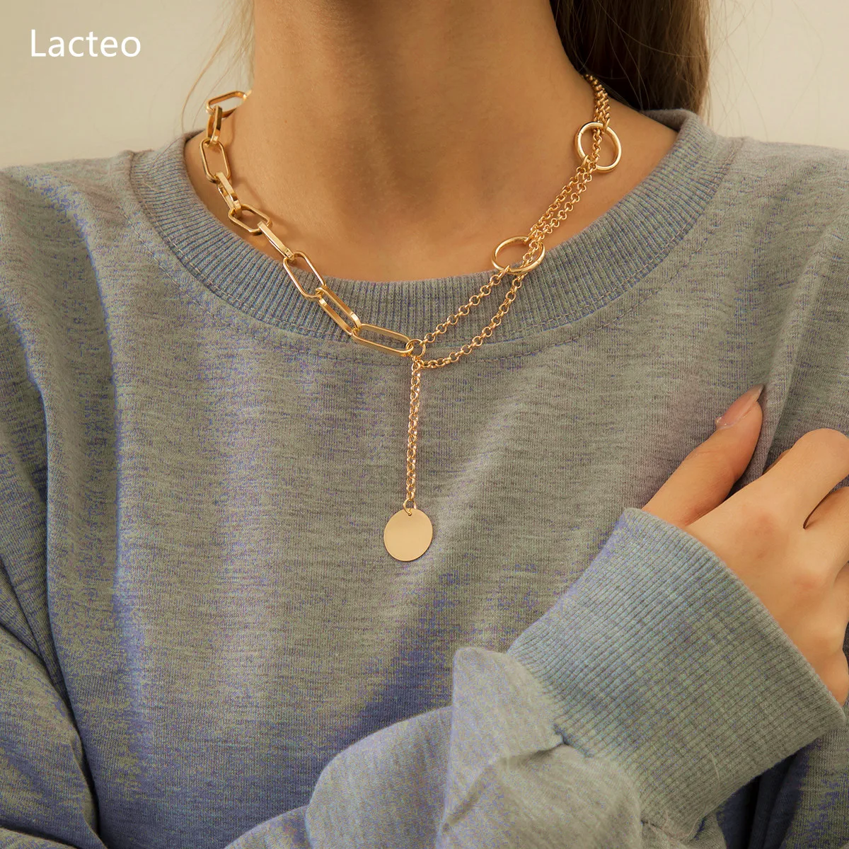 

Lacteo Steampunk Big Round Sign Cross Chain Choker Necklace For Women Hip Hop Metal Carved Coin Pendant Necklace Jewelry