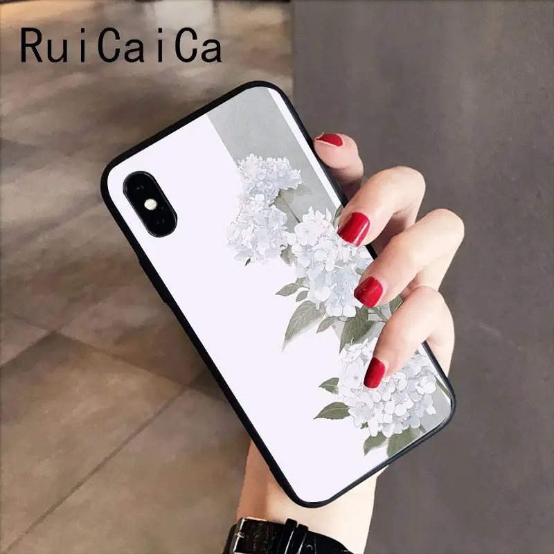 RuiCaiCa китайский художественный цветок Сакура слива Роза пион черный ТПУ Телефон