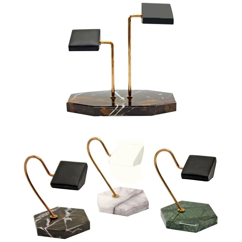 

3Pcs Watch Display Stand Natural Marble Base (Black+Green+White) & 1x Marble Green Base Gold Support Rod Watch Stand