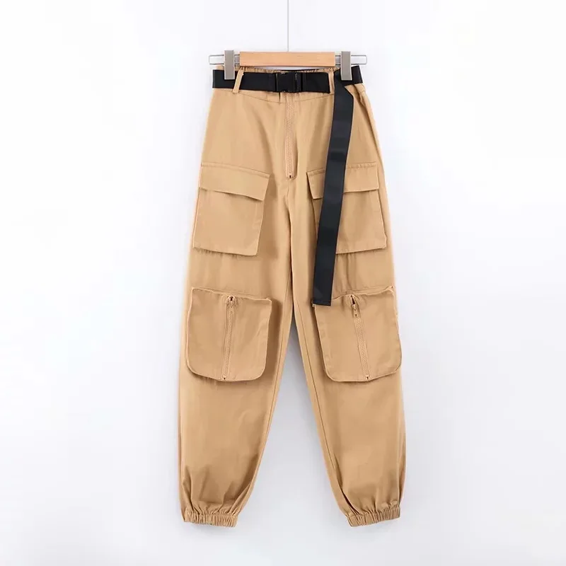 

INS high waist women cargo pants big pockets hip hop streetwear overall 2020 autumn fashion trousers mujer pantalones