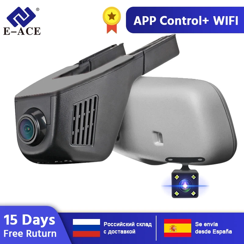 E-ACE Автомобильный видеорегистратор WI-FI DVRs двойной Объектив для камеры регистратор dashcam цифрового видео Регистраторы видеокамера Full HD 1080 P 30FPS Ночь Версия