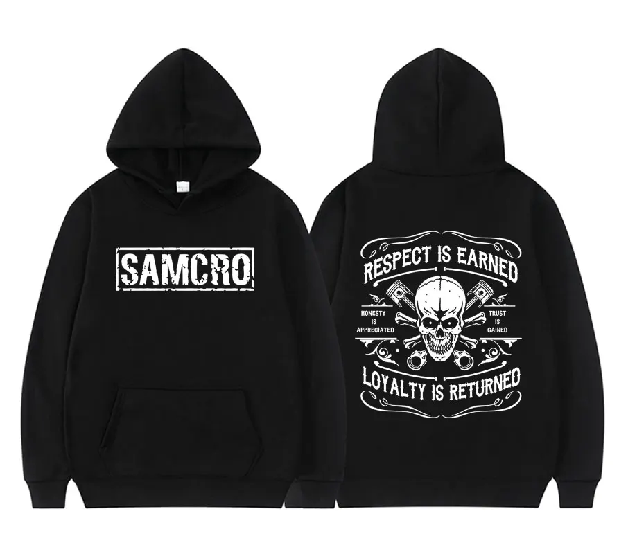 

Sons of Anarchy SAMCRO Letter Logo Print Hoodie Respect Is Earned Loyalty Is Returneo Hoodies Men Women Fashion Brand Design Top