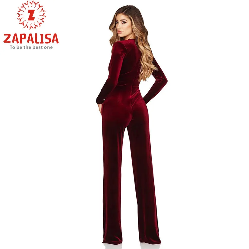 Однотонный бархатный бандажный комбинезон Zapalisa с длинным рукавом и глубоким