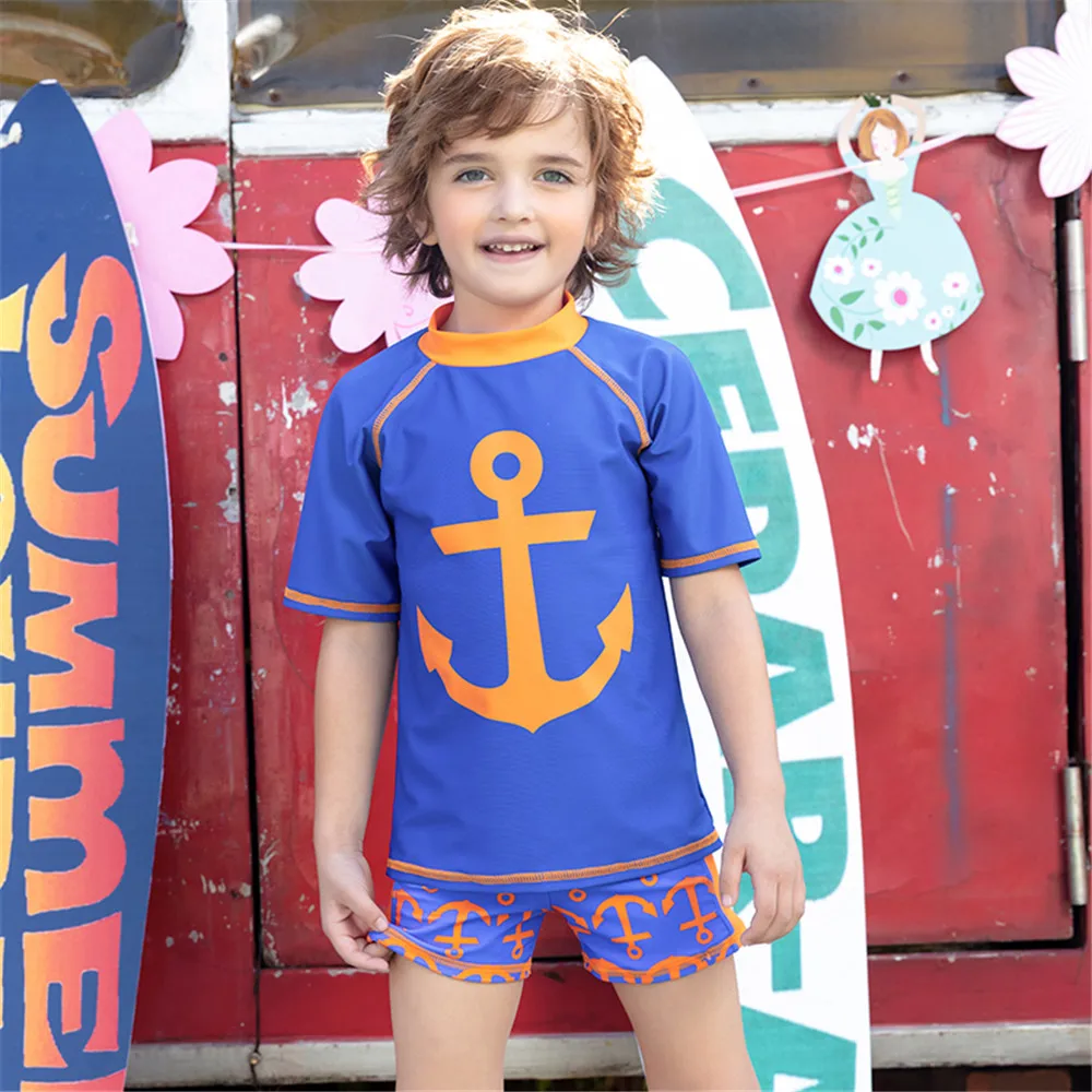 Купальник с коротким рукавом для мальчиков детский купальник принтом дельфина