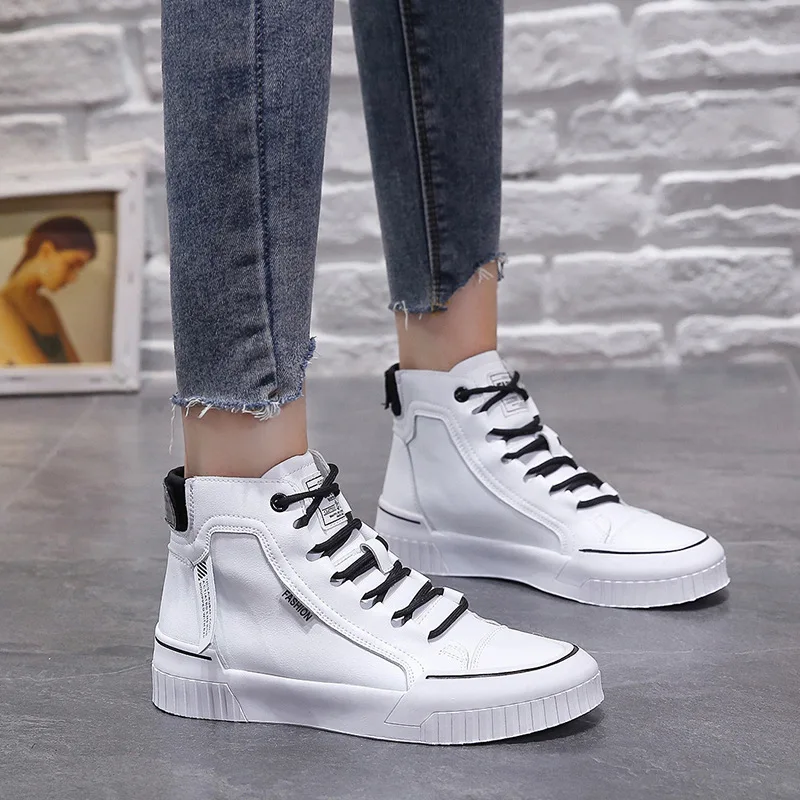 

Женские кроссовки из ПУ кожи, на шнуровке, Вулканизированная подошва, высокий каблук, повседневная обувь, на платформе