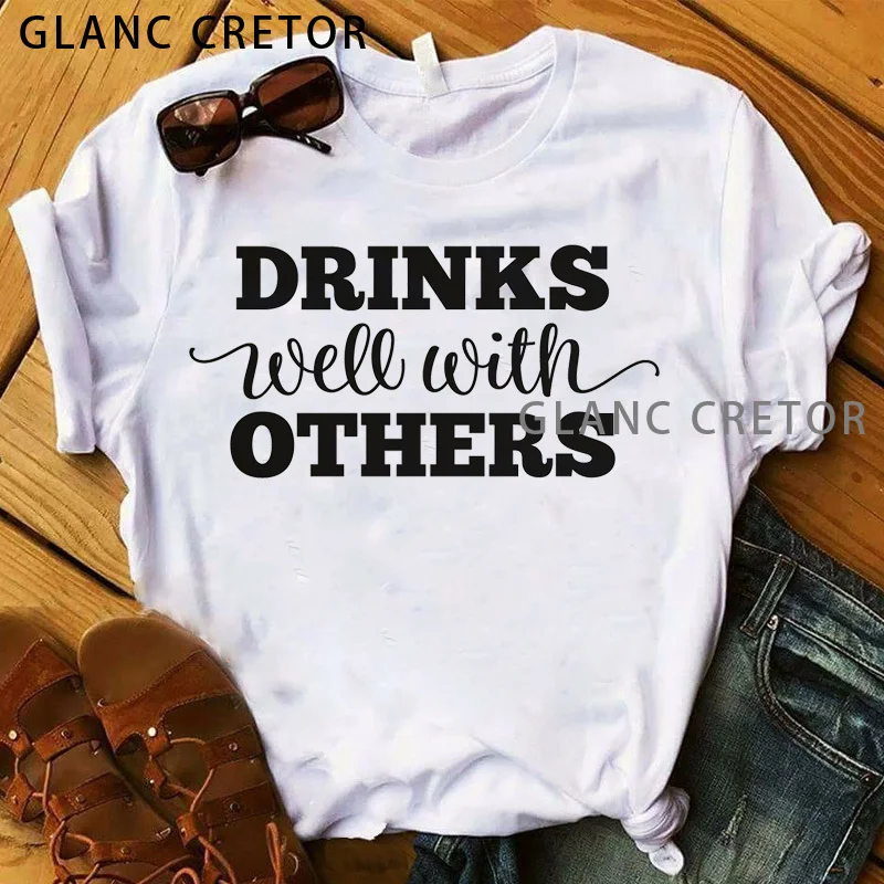 

Fun Fashion Female Ladies Clothes Women T-shirt Womens Tshirts Team Day Drink I Wine Printed Graphic Tee Shirt Femme Top