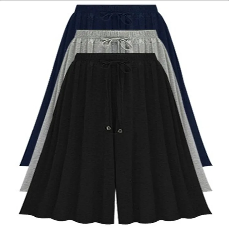 Брюки женские с широкими штанинами тонкие черные свободные юбка-брюки