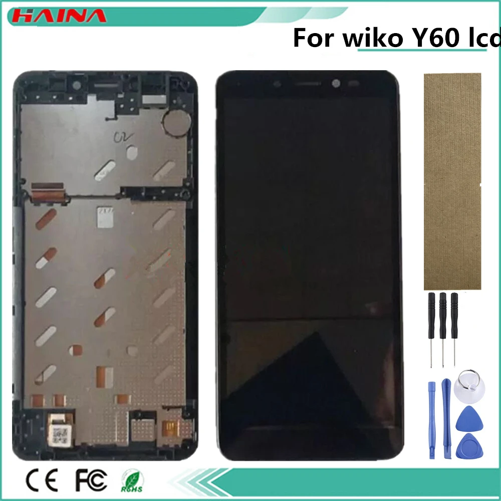 

Frame +Lcd + touch For Wiko Y60 LCD Display and Touch Screen 5.45'' Tested Digitizer Assembly For Wiko Y60 Screen And Adhesive