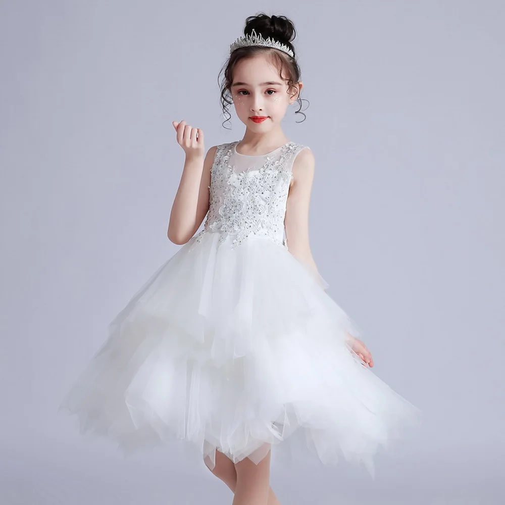 

Baby Girls Layered Princess Dress Costume Sleeveless Child Flower Dress for Party & Wedding Kids Lace Tutu Dress for Girls 4-14Y