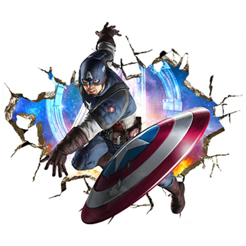 Мстители супер герой Капитан Америка 3d сломанные виниловые настенные наклейки