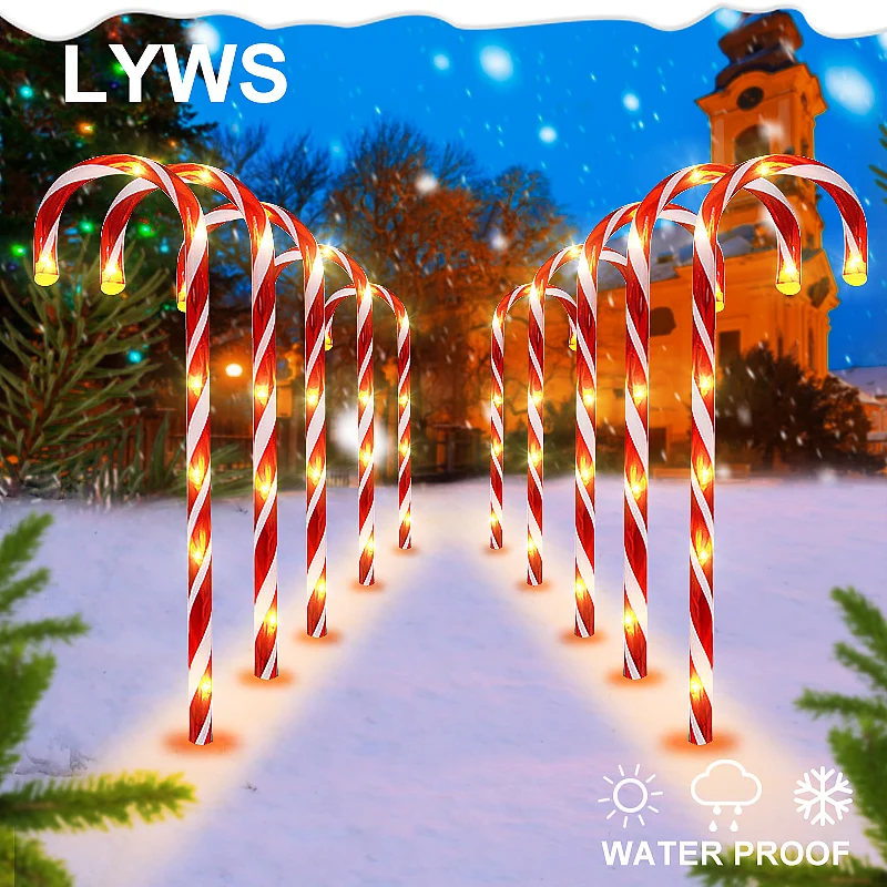 

5/10 PC Christmas Decoration Outdoor Candy Cane Solar Lights Waterproof Courtyard Lawn Path Marking LED Light Navidad Decoration