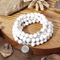 108 mala beads bracelet for women yoga jewelry ethnic vintage howlite natural stone with lotus om buddha charm bracelet