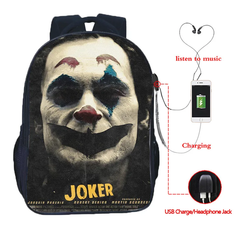 16 Inch High Quality Joker USB Charge School Bags Students School Rucksack Boys Girls USB Charging Joker Travel Backpack Gifts
