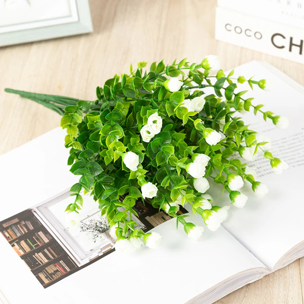 

Mini Fabric artificial rose flowers fake plastic leaves faux bushes 30 heads outdoor garden decoration white fence wall decor