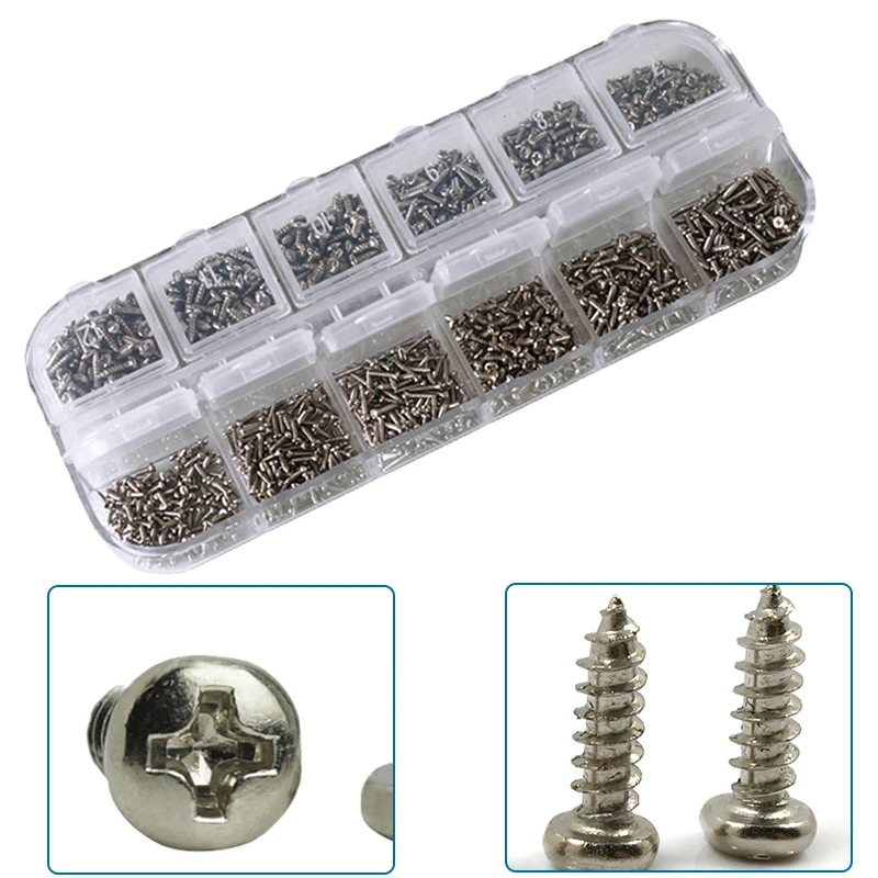 1200 шт./компл. M1 M1.2 M1.4 M1.7 микс Phillips с круглой головкой Micro Винты самонарезающие