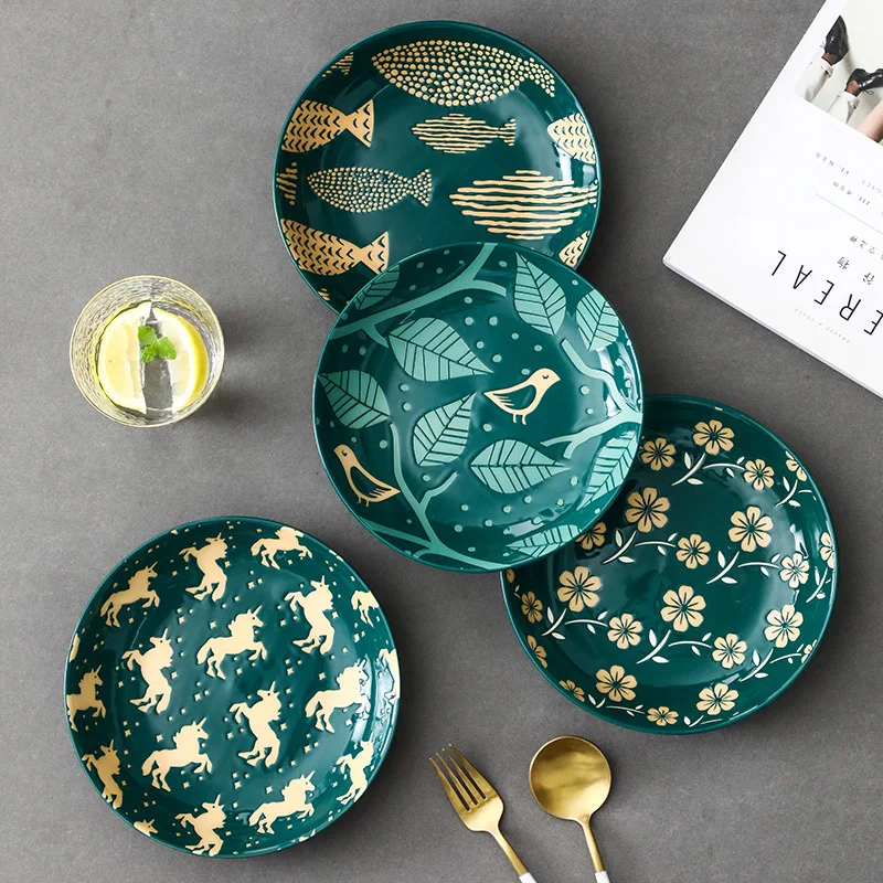 

Japanese-style dish, rice dark green tableware, European steak household ceramic plate