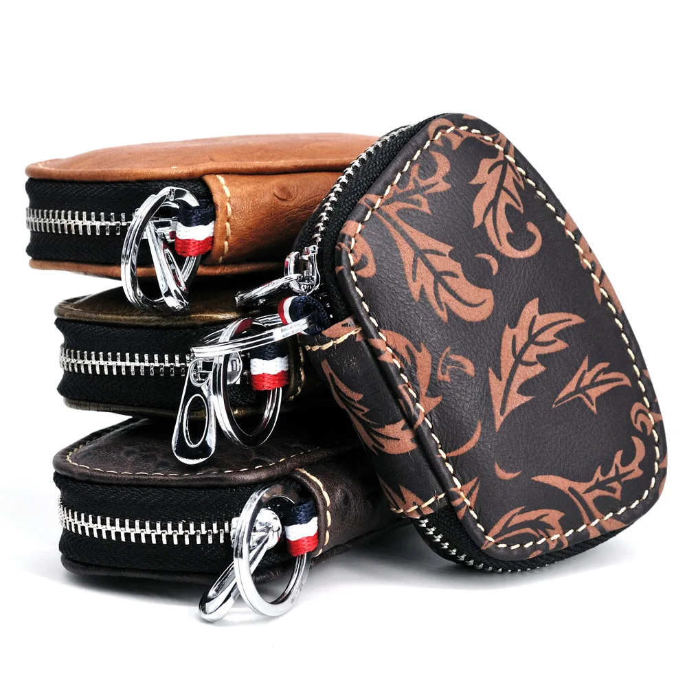 100% натуральная кожа страусиный узор Автомобильный ключ мужской коровья кожаная сумка для ключей на молнии