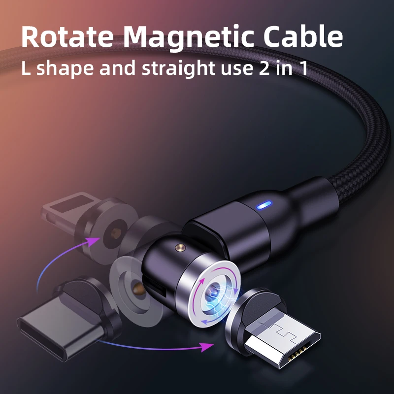 Новое поступление магнитный кабель Micro USB 360 ° + 180 для iPhone Samsung Android магнитное