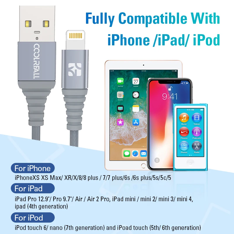 

Coolreall MFi Lightning Cable USB Fast Charging For iPhone Apple Data Charger Cable For Phone 12 11 X XS Max XR 8 7 6S 6 Plus