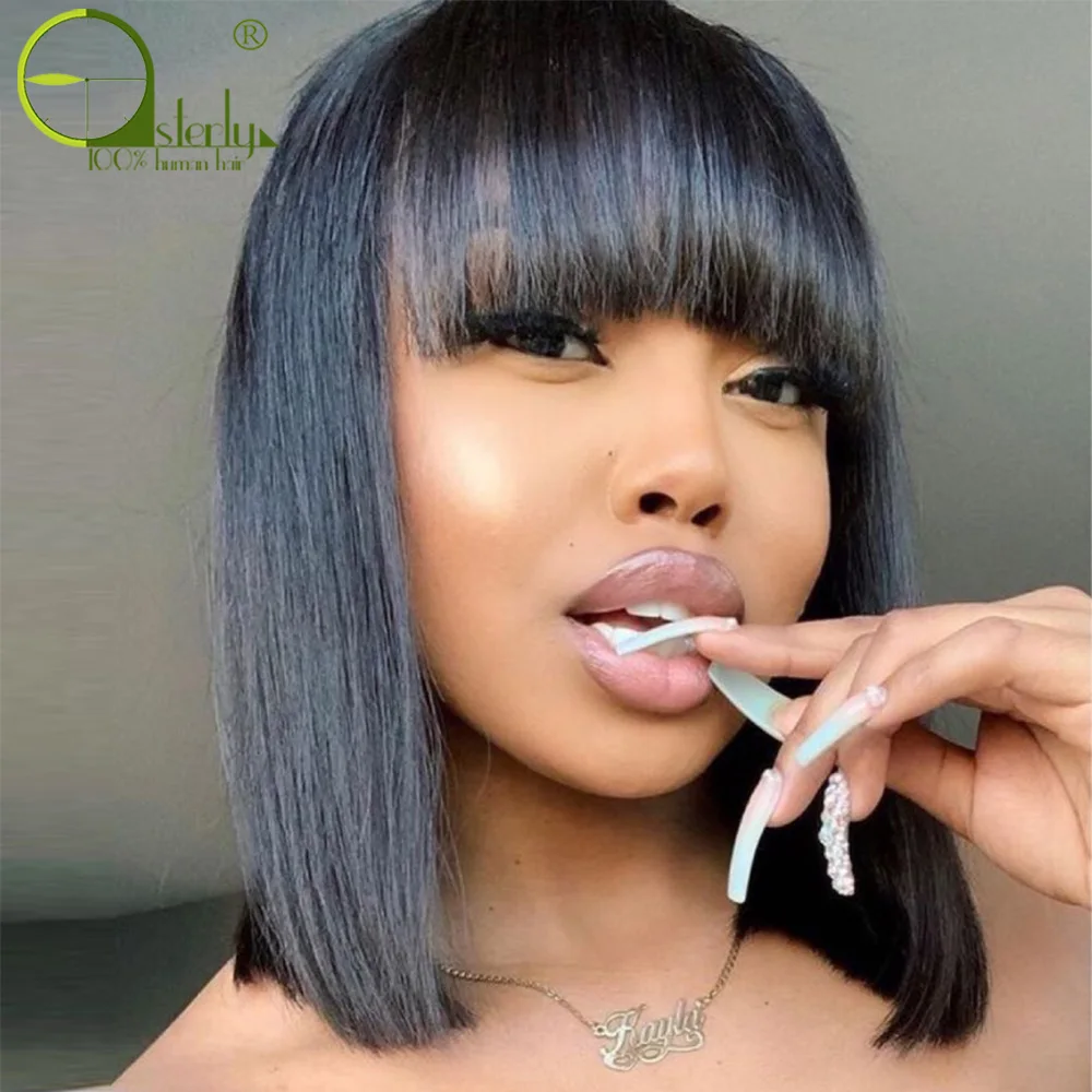 Прямые парики из человеческих волос sметоды Боб с челкой Бразильские волосы Remy