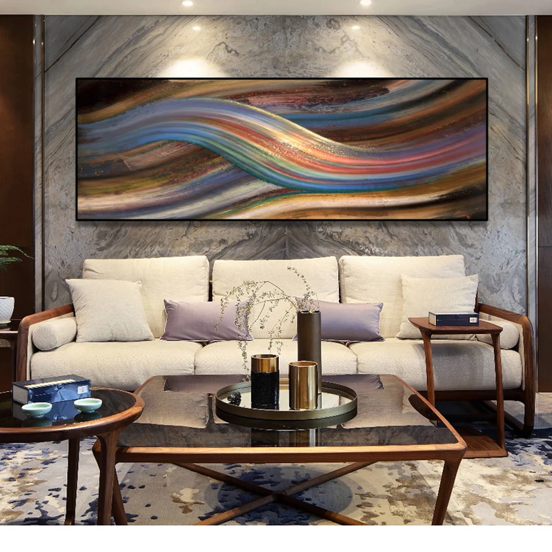 Современная Абстрактная радужная картина маслом абстрактная лента плакаты и