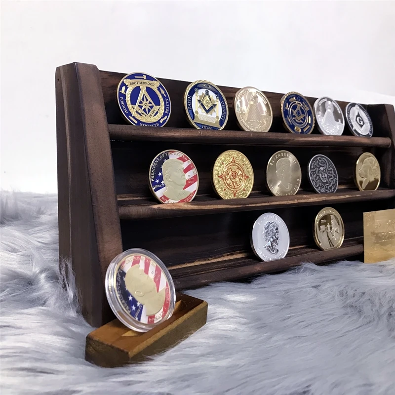 

Singel Coin Holder Military Masonic Challenge Coin Display Case Wooden Stand Hold One Coin Home Decoration Collectible Gift