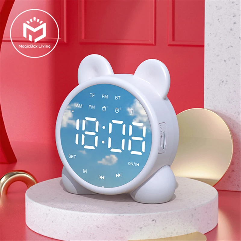 Bluetooth Mirror Table Clock Kids Alarm Clock Cute Cat Digital Alarm Clock For Kids Bedside Clock Children'S Sleep Led Clocks