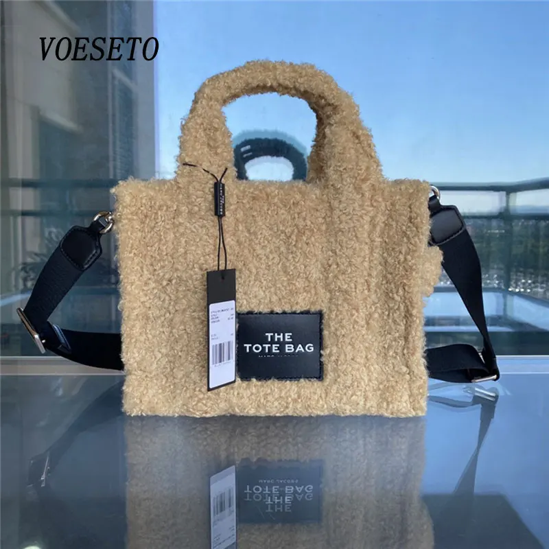

Women's Luxury Designer Imitation Brands Plush Tote Bag Branded Handbag Fluffy Shoulder First Class Brand Crossbody Black Bag