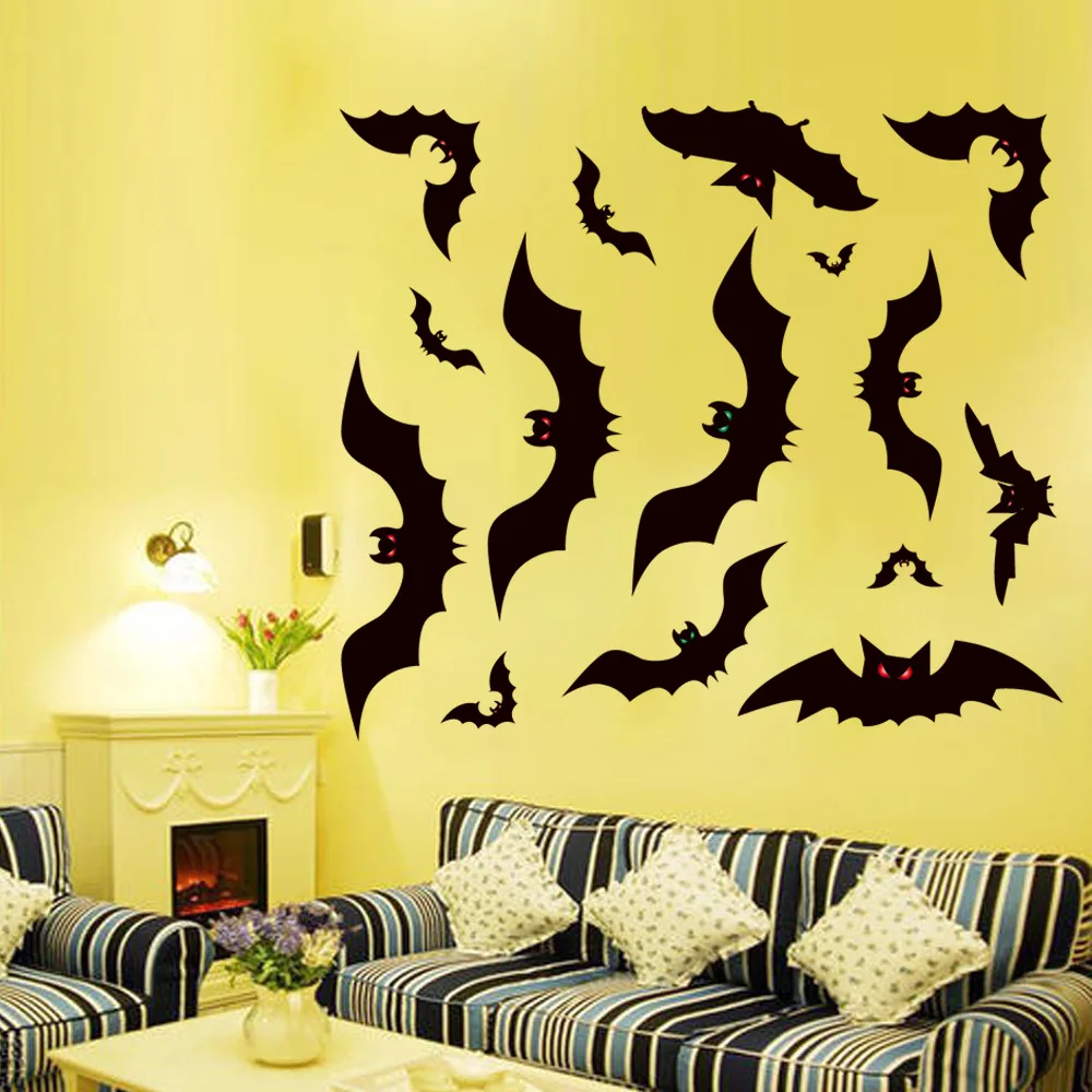Halloween Decorations for Home Wall Stickers Bat Paper Spider Web Window Sticker Glass Decorative | Дом и сад