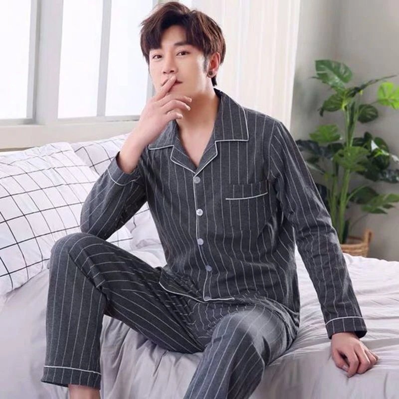 

2020 Autumn Winter Long Sleeve Casual Striped Pajama Sets for Men Korean Sleepwear Suit Pyjama Male Homewear Lounge Home Clothes