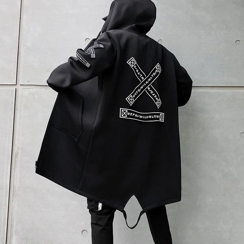 Длинная куртка для мужчин модные принты 2021 Весна Harajuku ветровка пальто Мужская