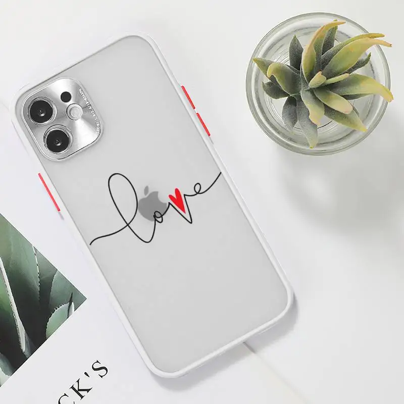 

Cute Love Heart Lovers Phone Case For iPhone 12 11 Mini Pro XR XS Max 7 8 Plus X Matte transparent White Cover