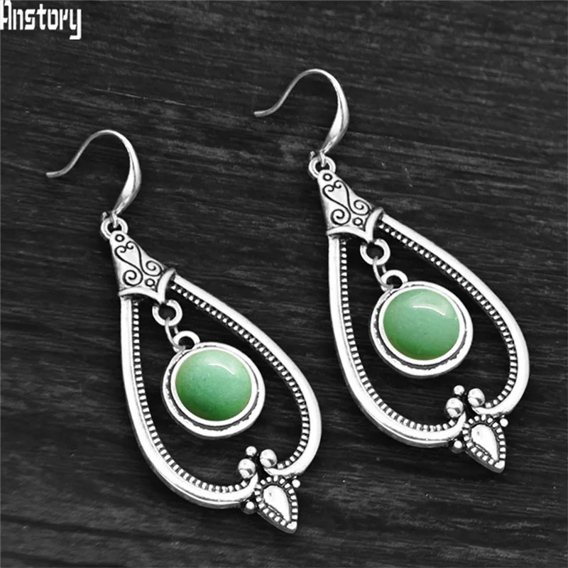 Серьги-подвески с круглыми аметистами женские тибетское серебро натуральный