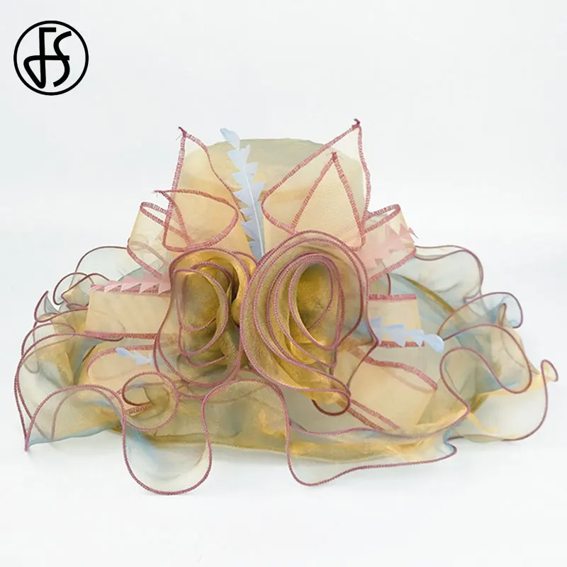 Женская шляпа от солнца FS с широкими полями из голубой органзы 2021 | Аксессуары для