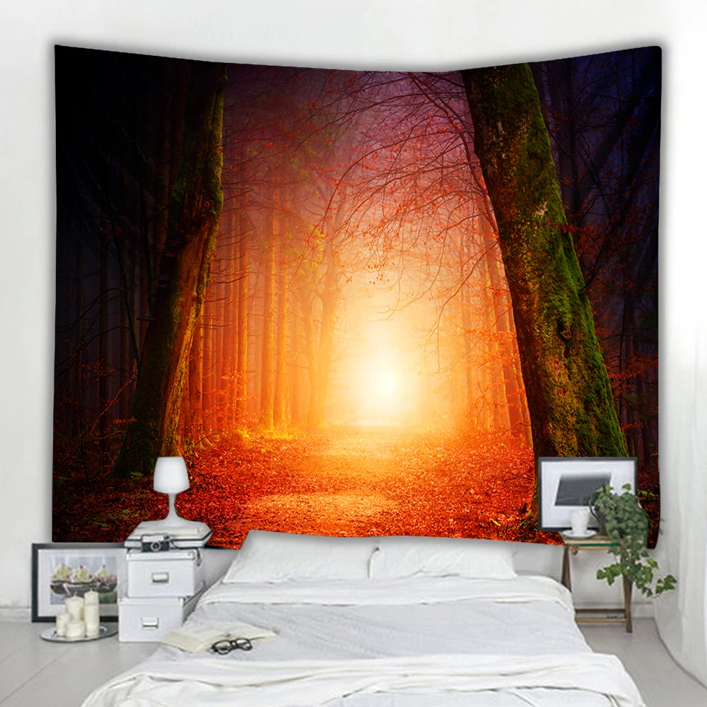 Красивый большой настенный гобелен с принтом природного леса недорогой богемный